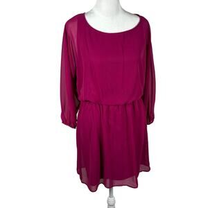Express 3/4 Sleeve Fuschia Pink Blouson Dress XS Chiffon Sheer Feminine 3/4 Slv